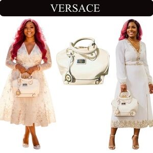 VERSACE 19V69 White Cambridge Kiss Lock Satchel Handbag, Vintage. EUC